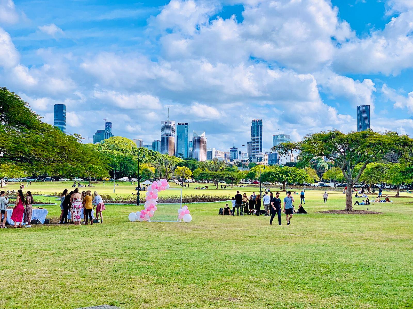 New Farm Park with Brisbane City in the distance, Queensland, 2020